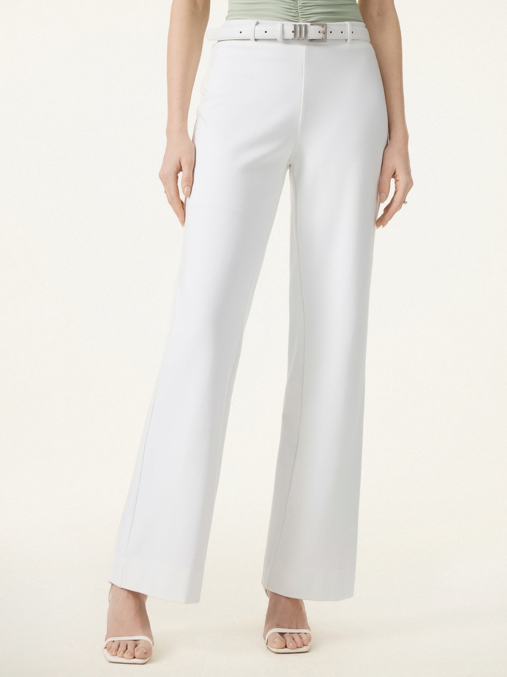 OGL White Not-See-Thru Drapey Mid Rise Wide Leg Pull-on Pant with Pockets MP